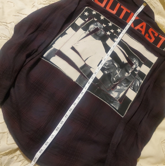 Outkast Embroidered Plaid Button-Up Flannel Shirt Stankonia Graphic - Picture 7 of 12